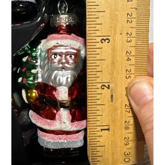 Vintage Santa Claus Glass Ornaments Christmas 3 Pack With Glitter Accents - Picture 4 of 5